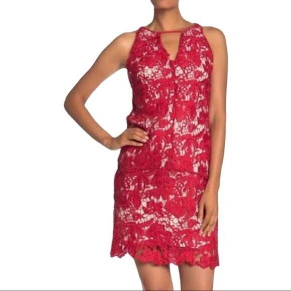 Sam Edelman Lace Keyhole Sheath Dress Red Size 0 - Picture 1 of 10